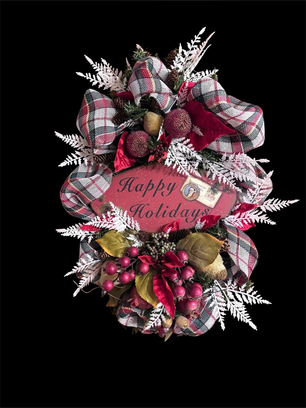 NEW OOAK Handmade Christmas Holiday Swag Decor Plaid Ribbon